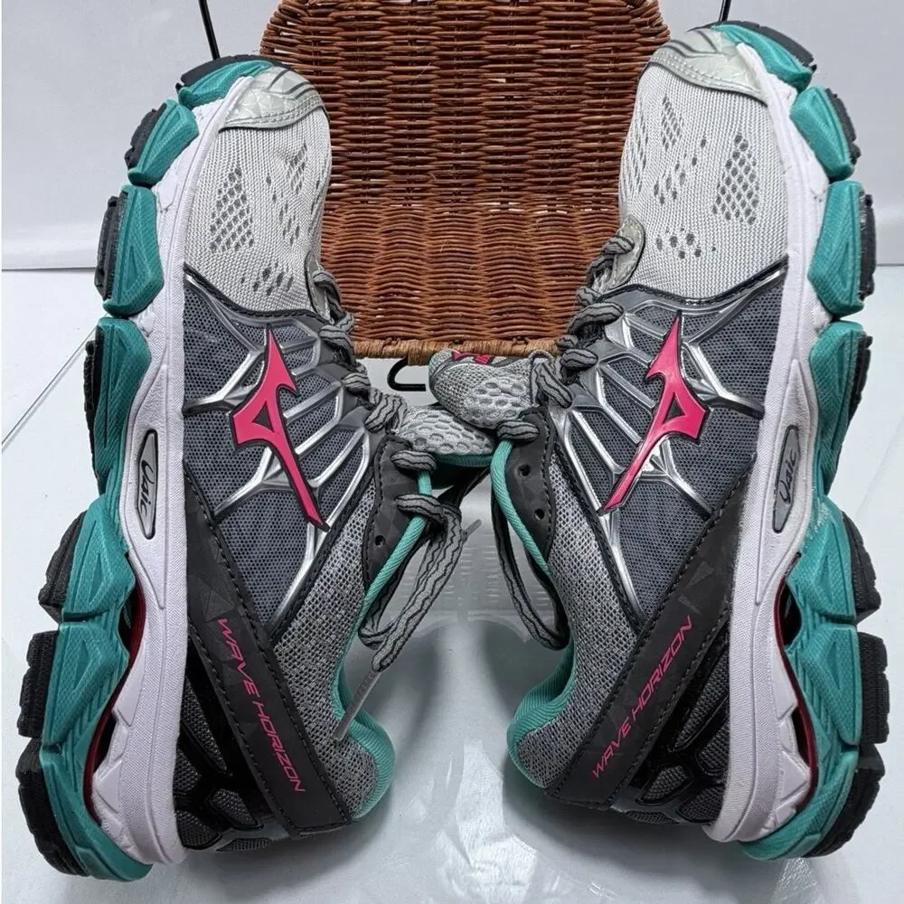 Mizuno Wave Horizon W’s Running Shoes Size 8 Silver Pink Turquoise J1GD172660
